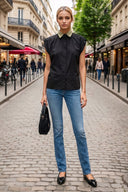 Short Sleeve Blouse with Detachable Collar