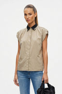 Short Sleeve Blouse with Detachable Collar