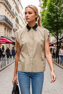 Short Sleeve Blouse with Detachable Collar