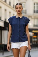 Short Sleeve Blouse with Detachable Collar