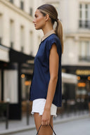 Short Sleeve Blouse with Detachable Collar