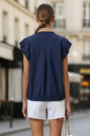 Short Sleeve Blouse with Detachable Collar