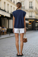 Short Sleeve Blouse with Detachable Collar