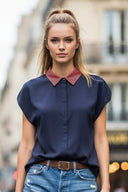 Short Sleeve Blouse with Detachable Collar