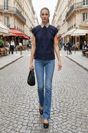 Short Sleeve Blouse with Detachable Collar