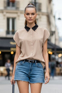 Short Sleeve Blouse with Detachable Collar