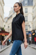 Short Sleeve Blouse with Detachable Collar