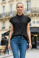 Short Sleeve Blouse with Detachable Collar