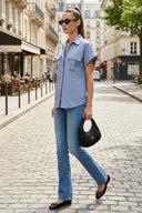 Stitch Detail Front Zip Up Blouse