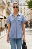 Stitch Detail Front Zip Up Blouse