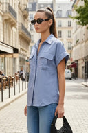 Stitch Detail Front Zip Up Blouse