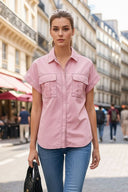 Stitch Detail Front Zip Up Blouse