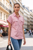 Stitch Detail Front Zip Up Blouse