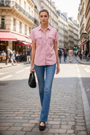 Stitch Detail Front Zip Up Blouse