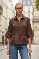 CAMILA RUFFLE ZIP BLOUSE