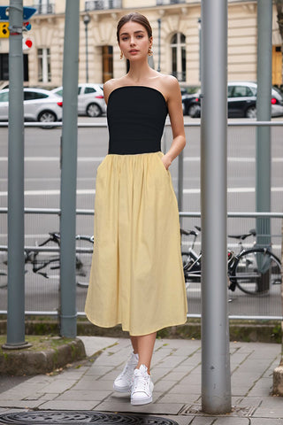 Pre-Order: MIMI TUBE DRESS (BLACK / YELLOW)- VD3330