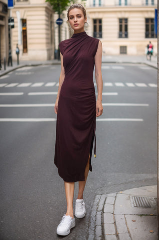 JENNY MIDI DRESS (DARK WINE)-VD3401