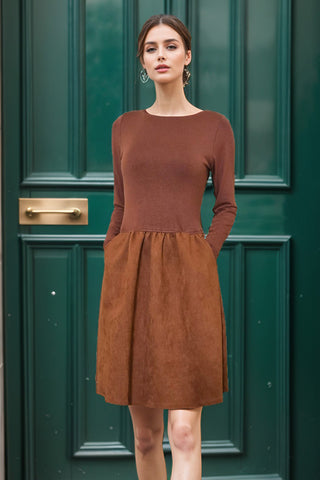 HARPER LONG SLV MINI DRESS (HAZEL  NUT SUEDE) - VD3446