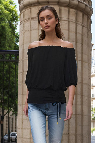 Pre-order: JENNY HALF SLEEVE DRAW STRING TOP (BLACK)- VT3418
