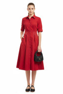 Contrast Stitch Pleated Midi Shirt Dress