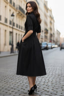 Contrast Stitch Pleated Midi Shirt Dress