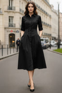 Contrast Stitch Pleated Midi Shirt Dress