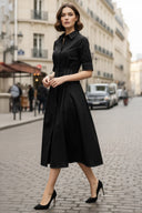 Contrast Stitch Pleated Midi Shirt Dress