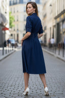 Contrast Stitch Pleated Midi Shirt Dress