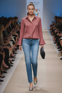 FRONT ZIP BELL CUFFS BLOUSE