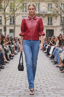 CELINE FAUX LEATHER 3/4 SLEEVE ZIP UP JACKET