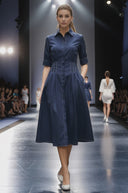 Contrast Stitch Pleated Midi Shirt Dress