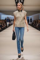 Short Sleeve Blouse with Detachable Collar