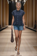 WAIST STITCH DETAIL ELASTIC BACK BLOUSE