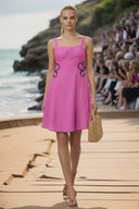 WAIST APPLIQUE LINEN DRESS