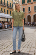 RUCHED FRONT  BUTTON UP BLOUSE