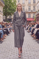 MIA FAUX LEATHER COLLAR DENIM BLAZER JACKET