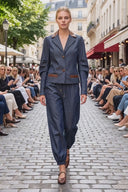MIA FAUX LEATHER COLLAR DENIM BLAZER JACKET