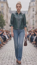 CELINE FAUX LEATHER 3/4 SLEEVE ZIP UP JACKET