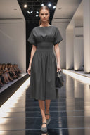 WAIST SMOCKED MIDI DRESS