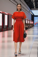 WAIST SMOCKED MIDI DRESS