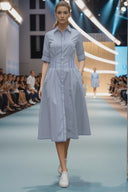 Contrast Stitch Pleated Midi Shirt Dress