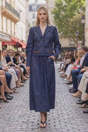 MIA FAUX LEATHER COLLAR DENIM BLAZER JACKET