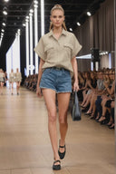 Stitch Detail Front Zip Up Blouse