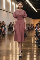 WAIST SMOCKED MIDI DRESS