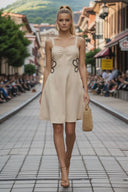 WAIST APPLIQUE LINEN DRESS