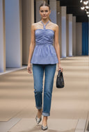 CORD DETAIL HALTER STITCH TOP