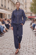 PIPER RUFFLE HEM ZIP UP DENIM JACKET