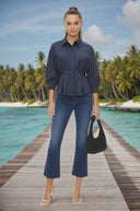 Dart Detail 3/4 Sleeve Button Down Blouse