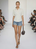 DART DETAIL SHORT STEEVE BUTTON DOWN BLOUSE