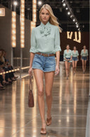 Detachable Scarf Button Up Blouse